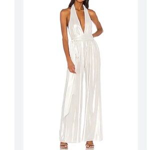 NBD White silver shimmer stretchy comfy Halter Jumpsuit